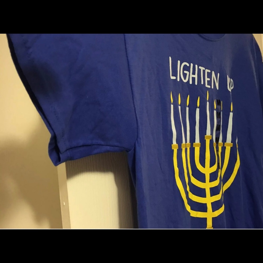 Hanukkah Tee Menorah XL Blue Shirt Jewish Chanukah Top Dreidel Gildan T-Shirt!